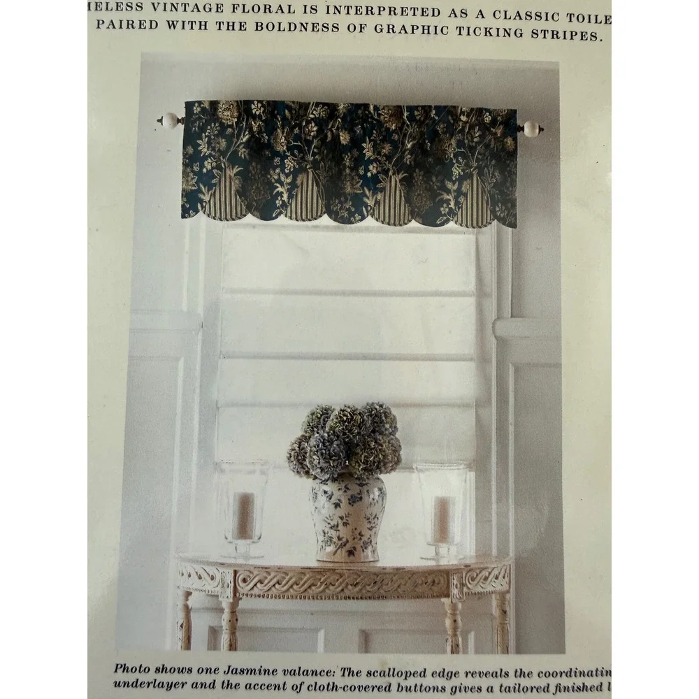 NWT AMERICAN LIVING FLORAL BLUE JASMINE JOSEPHINA TUCK PEEK-A-BOO VALANCE 54X1